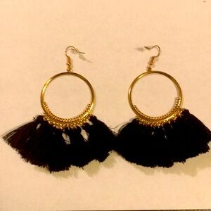 Elegant Gold and Black Tassel Earrings